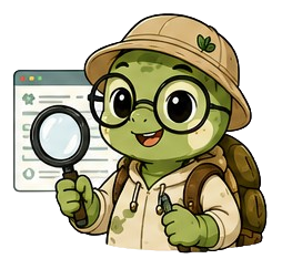Mascot reviewing a website with a magnifying glass